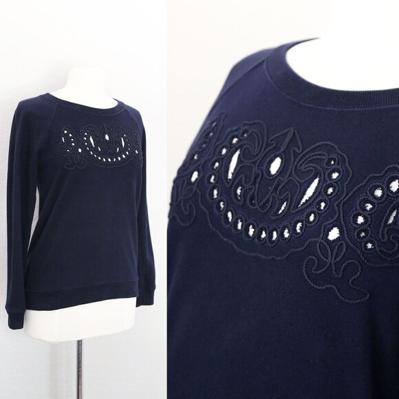 Madewell 100% Cotton Cutout Crewneck Pullover Sweatshirt Navy Blue Size S $72 - Picture 1 of 13